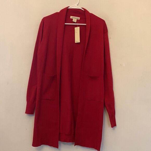 Samantha Erin red long open cardigan Size S NWT - Picture 2 of 7